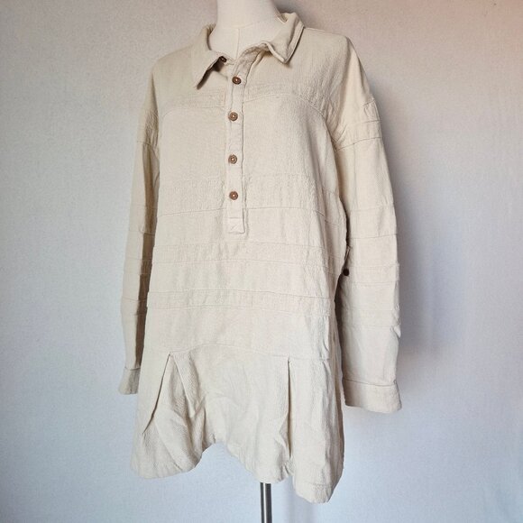 NWT Free People Free-Est Checkin' In Mini Dress Long Sleeve Cotton Neutral - Picture 2 of 16